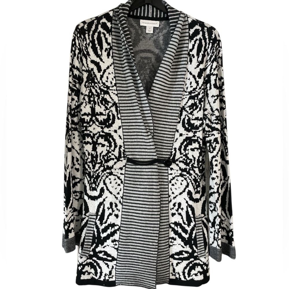 Christopher & Banks sweater longer cardigan black & white size large